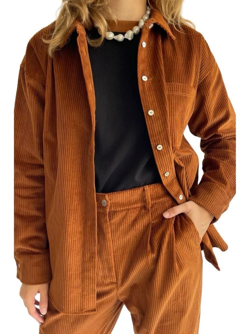 Donni Corduroy Button Down Shirt Cocoa Brown Size Medium